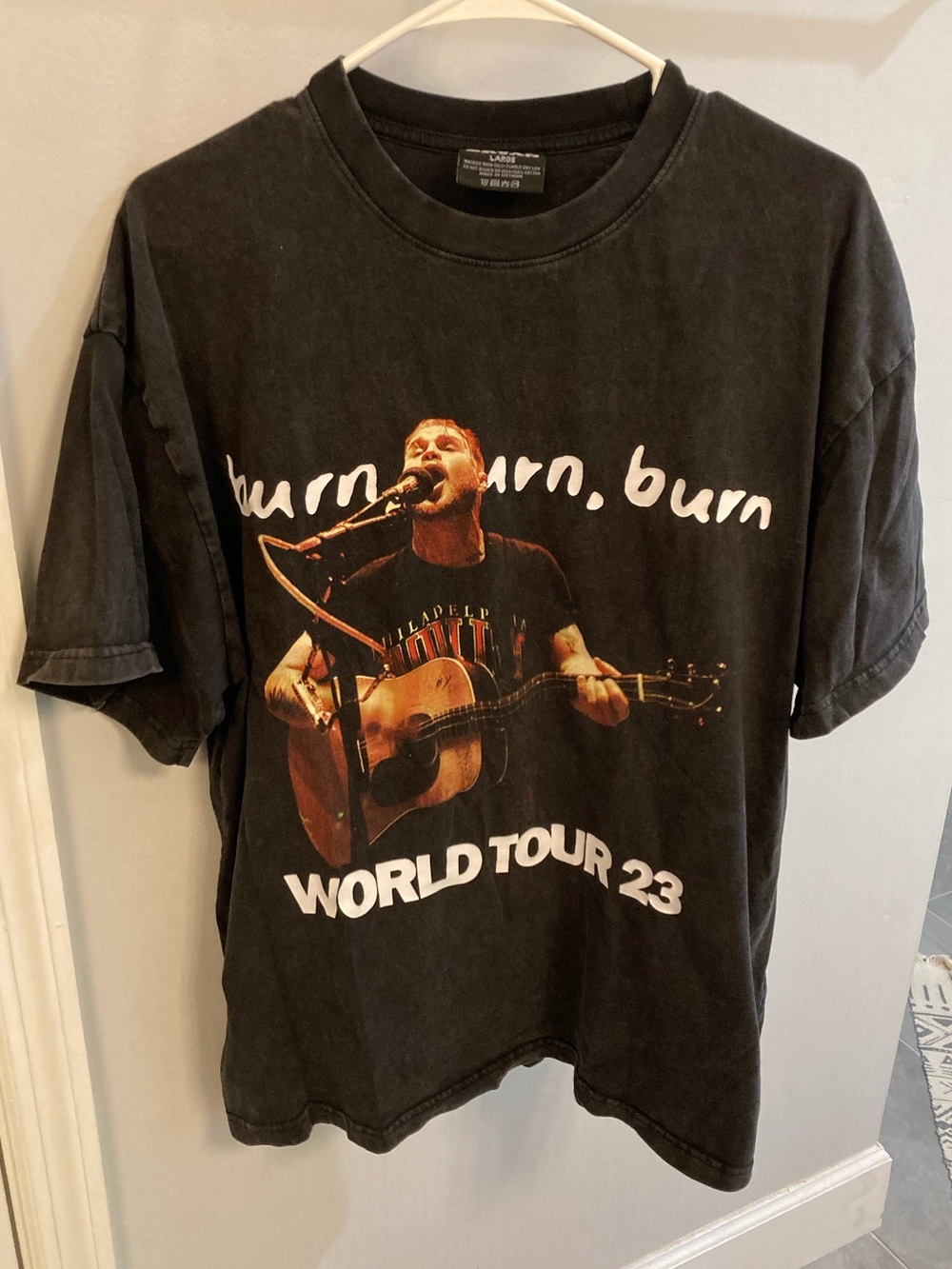 Zach Bryan 2023 Burn Burn Burn Tour T Shirt Sz L Black Short Sleeve Acid Wash